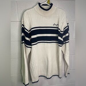Sean John White and Black Striped Turtleneck Sweater